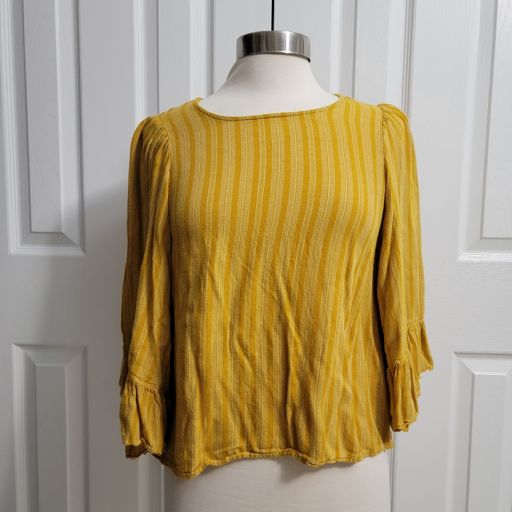 Anthropologie Drew Ruffle Bell Sleeve Blouse Mustard Yellow Women’s Small